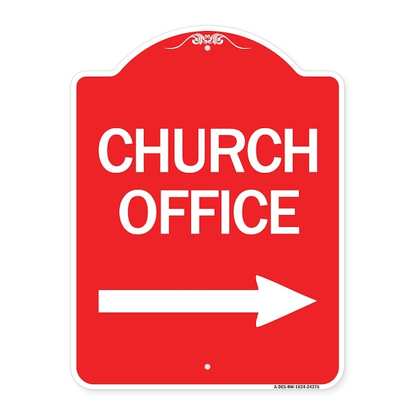 Church Office With Right Arrow, Red & White Aluminum Architectural Sign, 18" x 24", RW-1824-24276